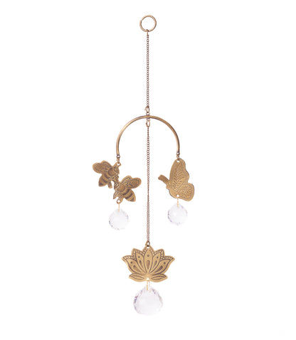 Surya Natural Bee and Butterfly Engraved Brass Suncatcher Mobile
