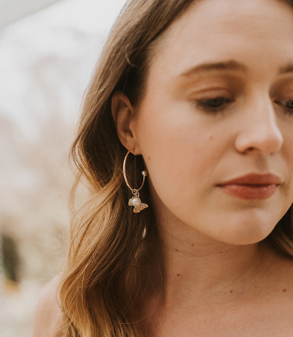Ishya Butterfly Pearl Hoop Earrings