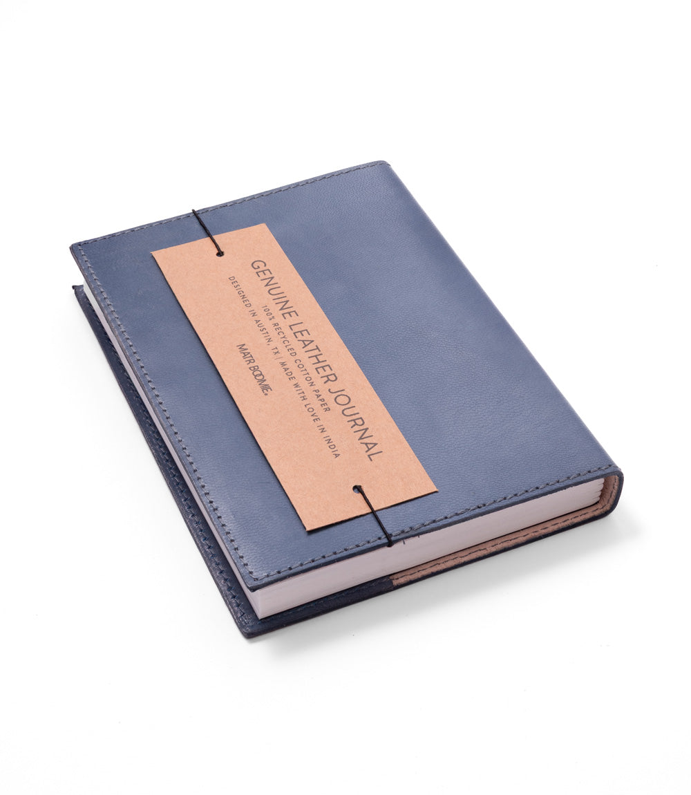 Embossed Blue Leather Floral 5x7 Journal - Refillable Notebook