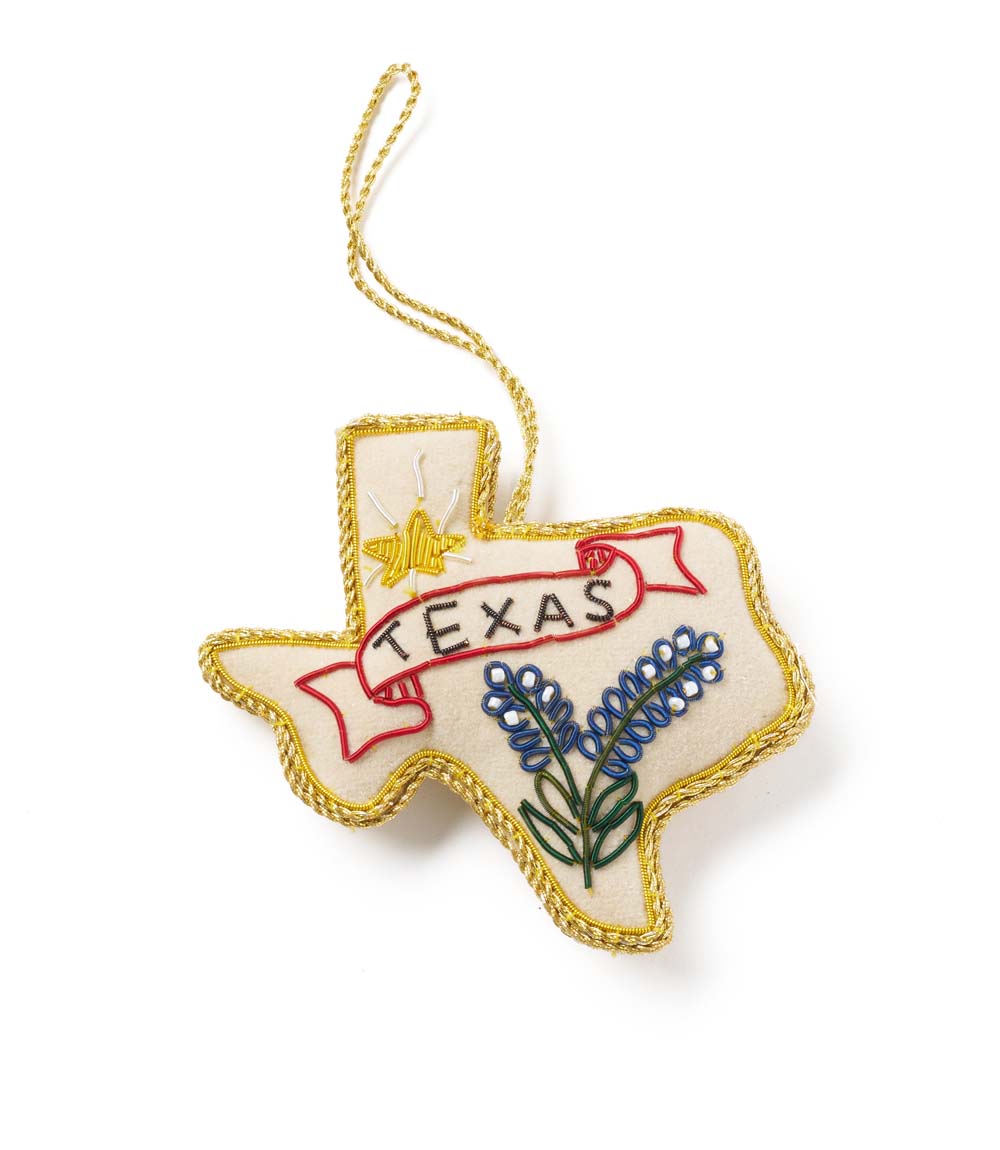 Texas Bluebonnet Beaded Ornament - Hand Embroidered