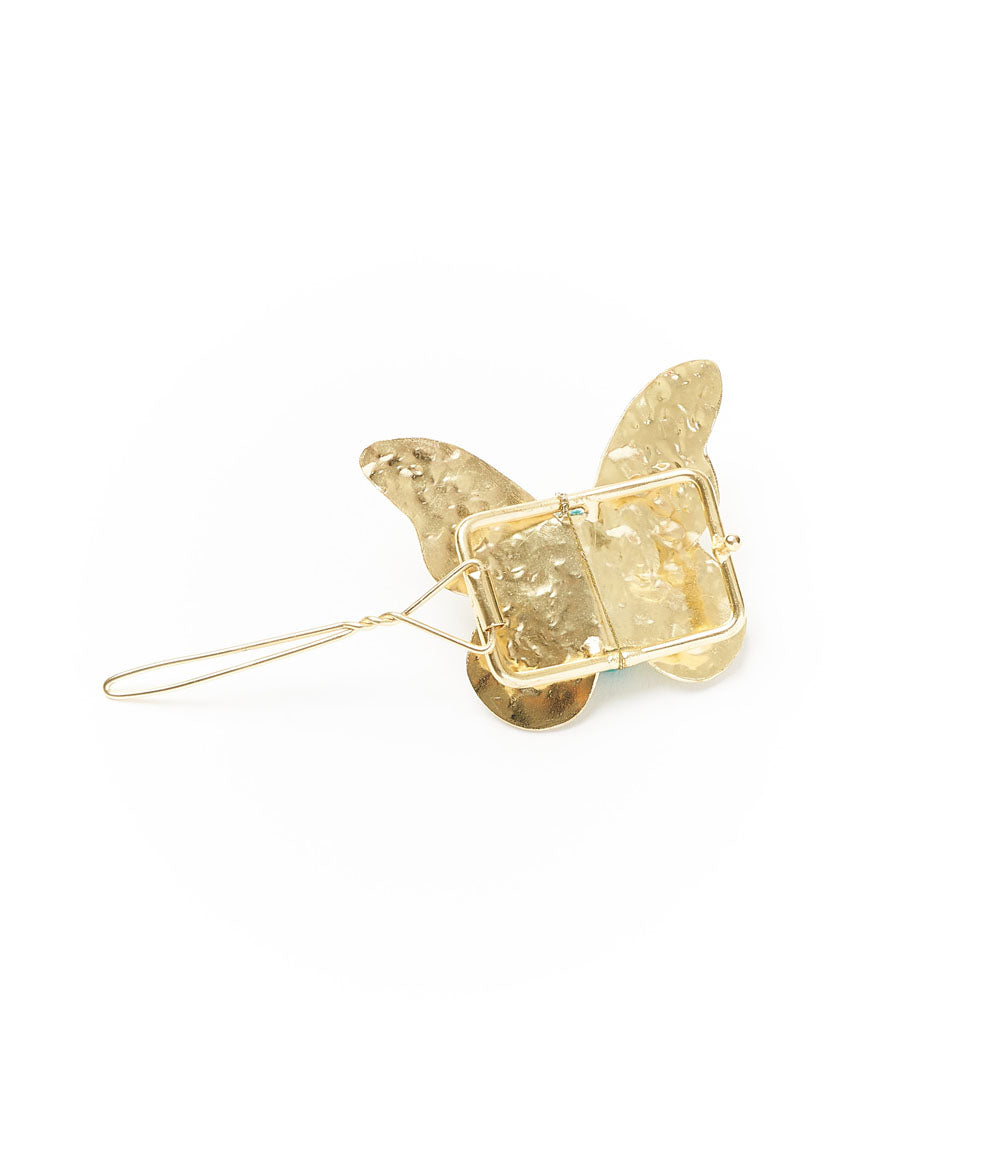 Jatasya Butterfly Hair Barrette - Turquoise. Gold