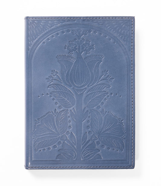 Embossed Blue Leather Floral 5x7 Journal - Refillable Notebook