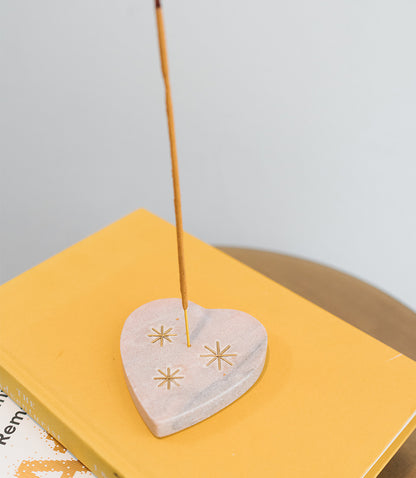 Jaipuri Heart Trinket Dish Incense Holder - Pink Carved Marble