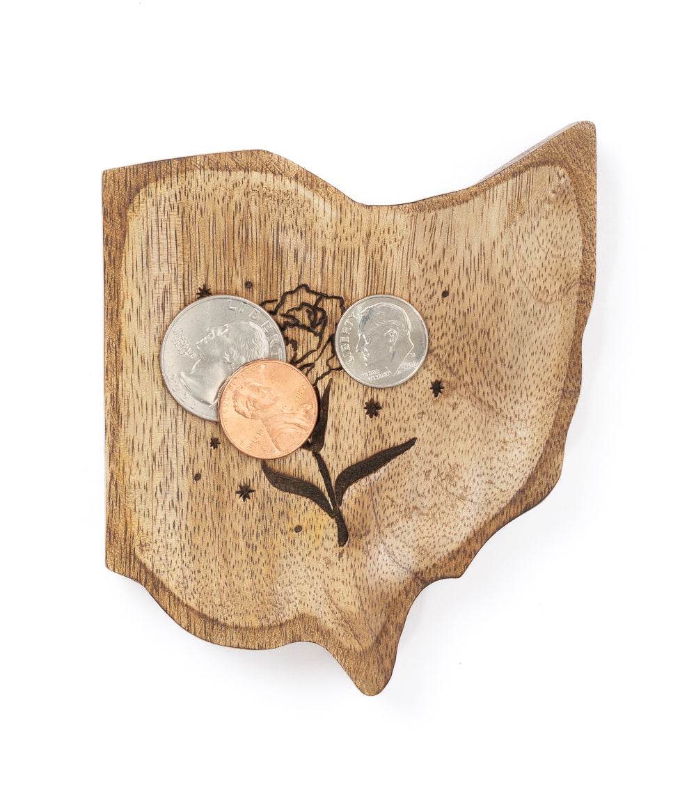 Ohio State Carnation Trinket Dish - Mango Wood