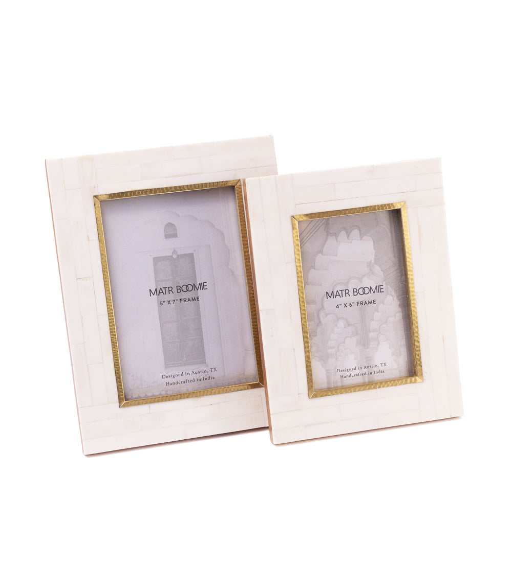 Mukhendu 5x7 Picture Frame - Bone, Brass Inner Edge
