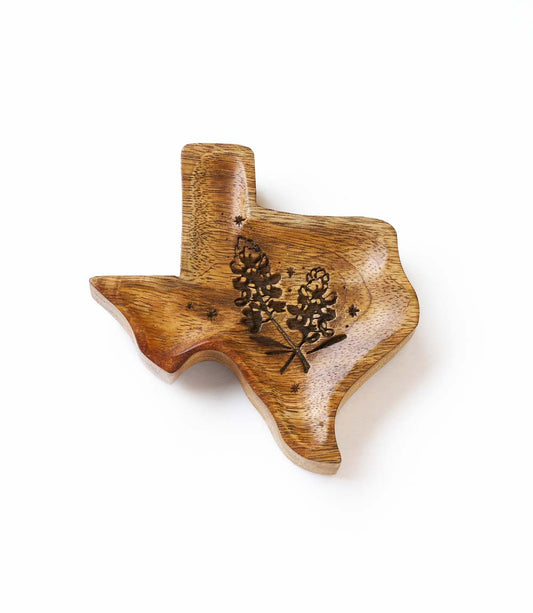 Texas State Bluebonnet Trinket Dish - Mango Wood