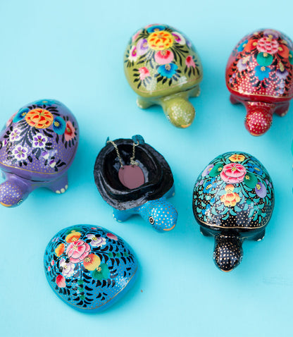 Paradise Turtles Paper Mache Boxes Set of 6 - Hand Painted Assorted