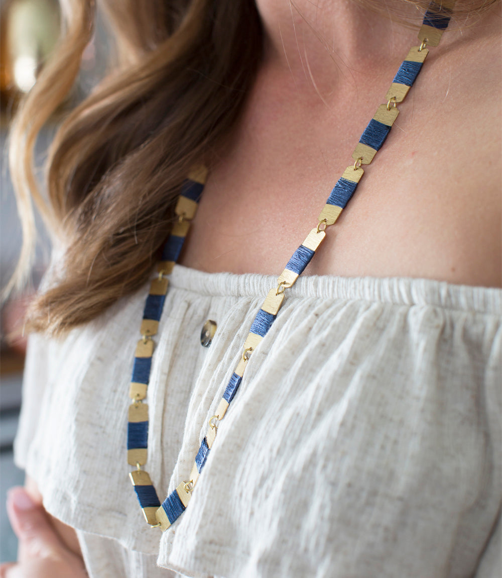 Kaia Chain Link Drop Necklace - Navy