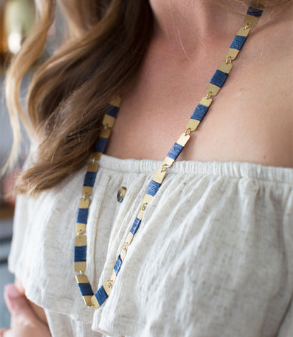 Kaia Chain Link Drop Necklace - Navy