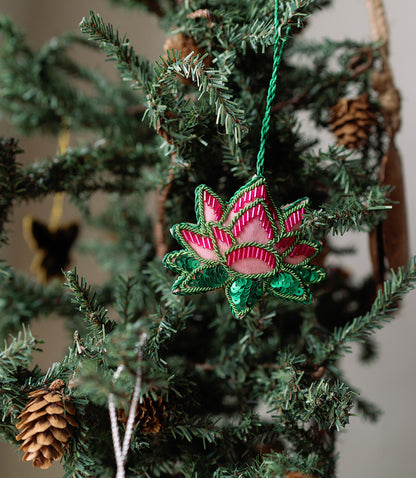 Larissa Lotus Beaded Ornament - Hand Embroidered