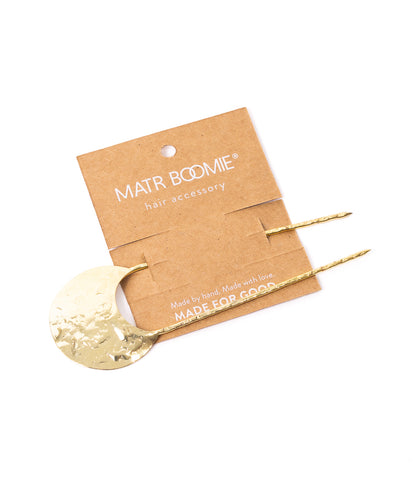 Hammered Crescent Brass Hair Pin - Gold