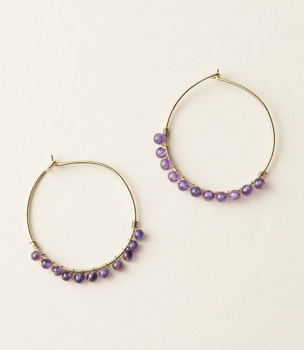 Jambumani Amethyst Beaded Large Hoop Earrings
