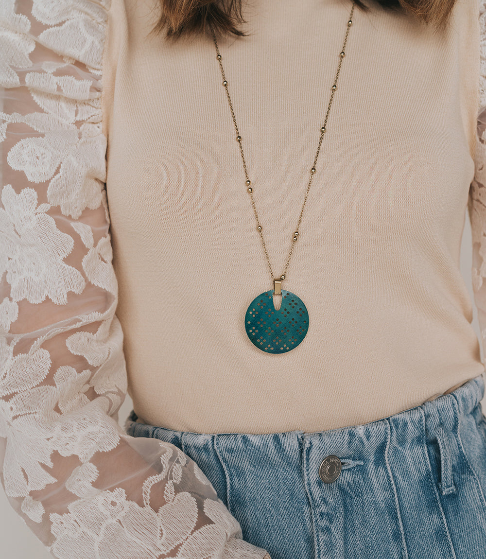 Chameli Teal Blossom Drop Necklace