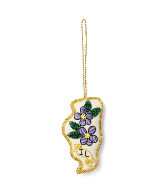 Illinois State Blue Violet Beaded Ornament - Hand Embroidered