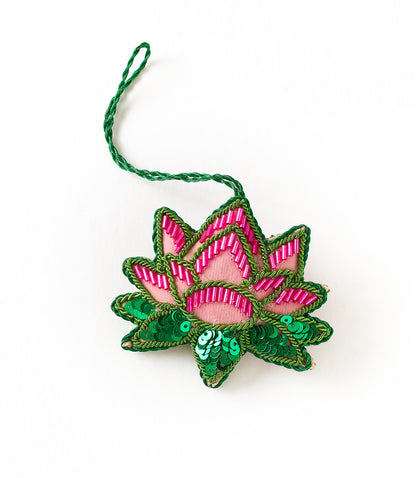 Larissa Lotus Beaded Ornament - Hand Embroidered