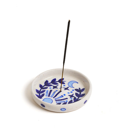 Lalita Round Trinket Dish Incense Holder - Hand Painted Ceramic