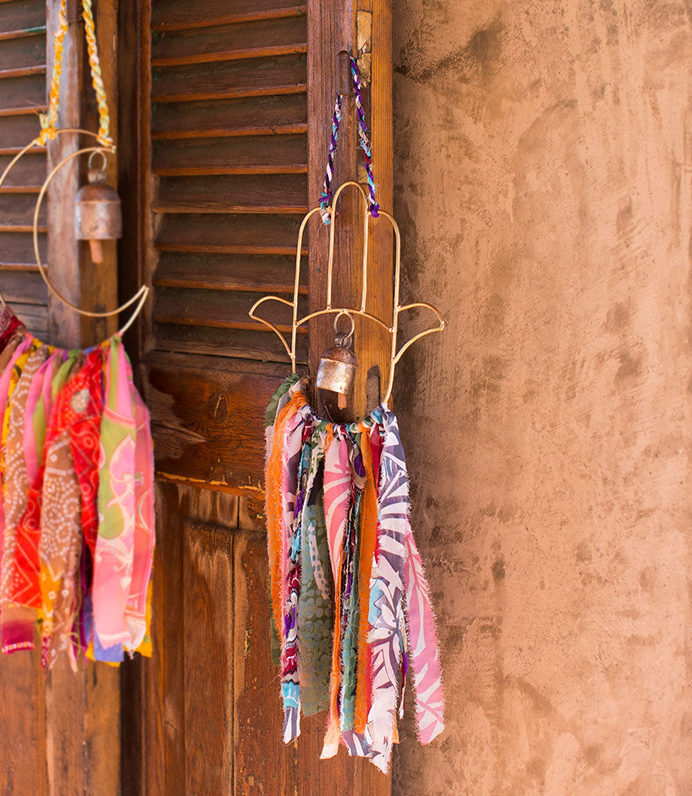 Swapna Hamsa Bell Wind Chime Upcycled Sari - Handmade