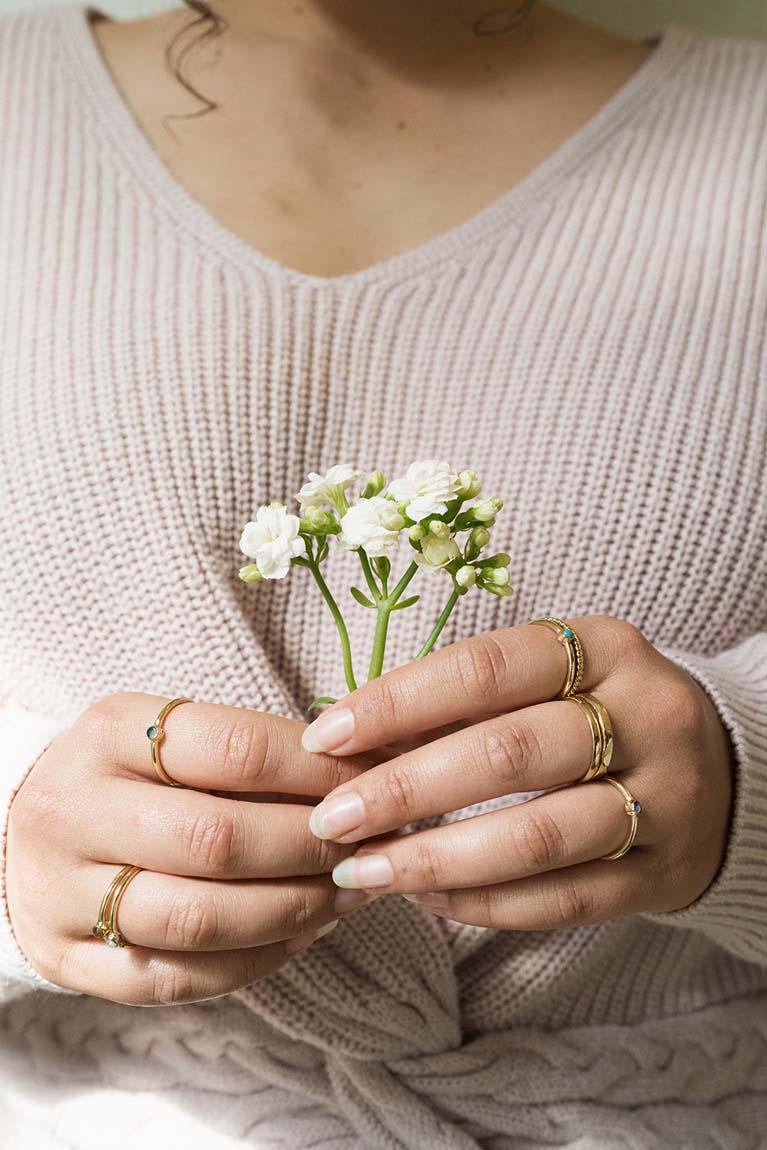 Dhera Assorted Semi-Precious Stone Stacking Rings - Gold Tone