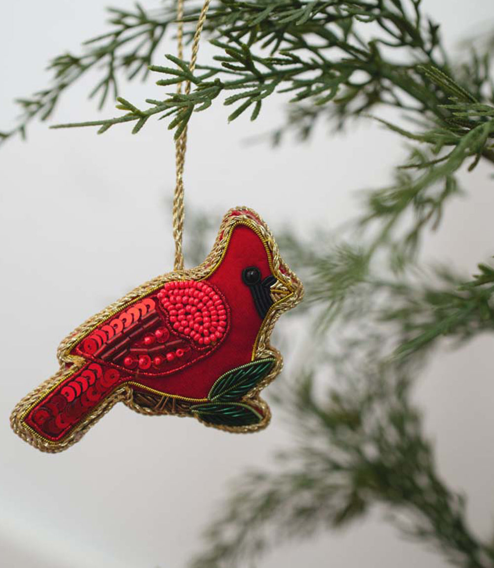 Larissa Cardinal Beaded Ornament - Hand Embroidered
