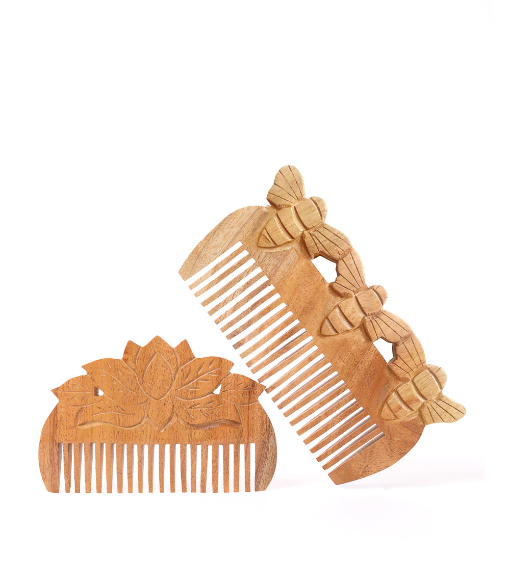 Lotus Flower Neem Wood Comb