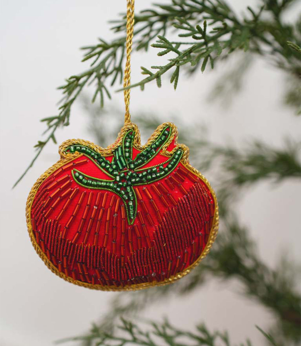 Larissa Tomato Beaded Ornament - Hand Embroidered