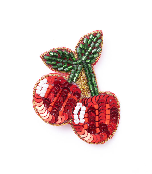 Bala Mani Beaded Cherry Brooch Pin - Handmade
