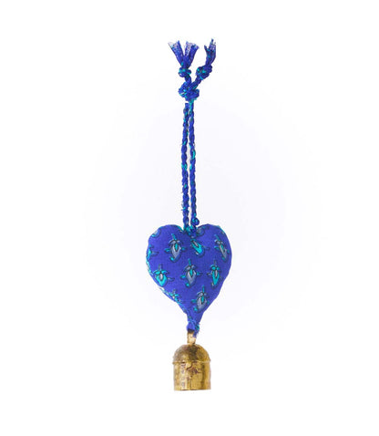 Heart Upcycled Sari Mini Bell Hanging - Assorted Colors