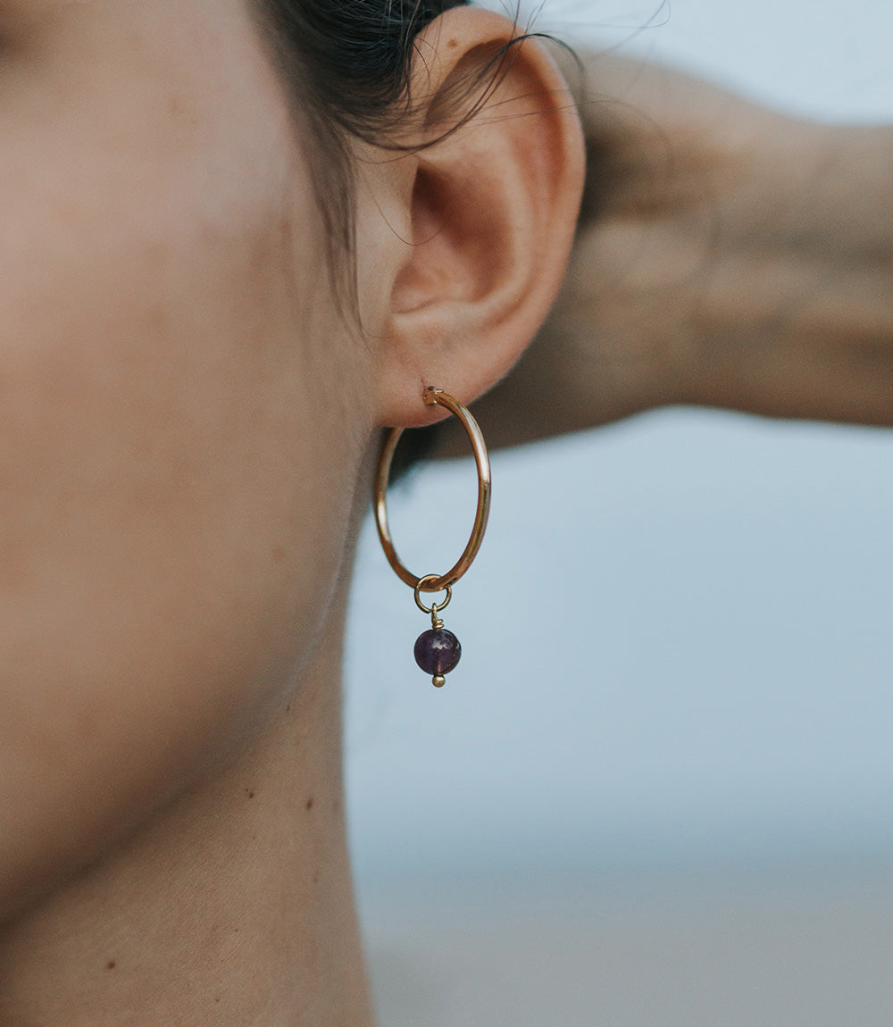 Jambumani Amethyst Mini Hoop Earrings - Set of 2
