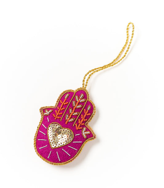 Larissa Hamsa Ornament - Handmade, Hand Embroidered
