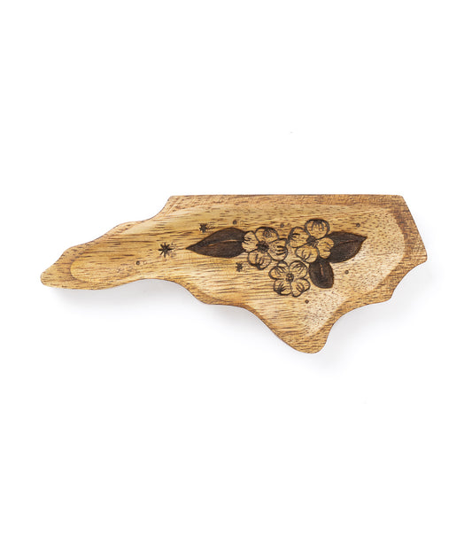 North Carolina State Dogwood Trinket Dish - Mango Wood