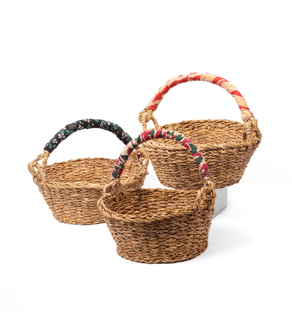 Harvest Easter Basket - Swing Handle, Hand Woven, Upcycled Sari