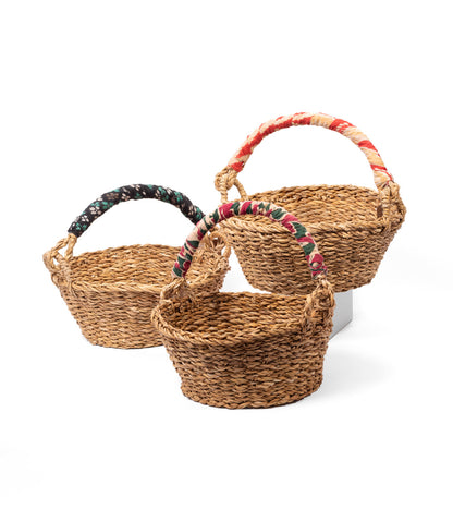 Harvest Easter Basket - Swing Handle, Hand Woven, Upcycled Sari