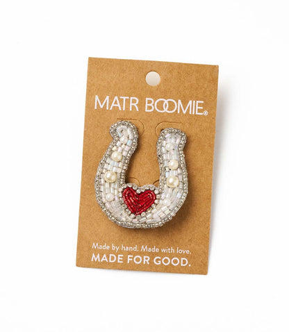 Bala Mani Beaded Horseshoe Brooch Pin - Handmade