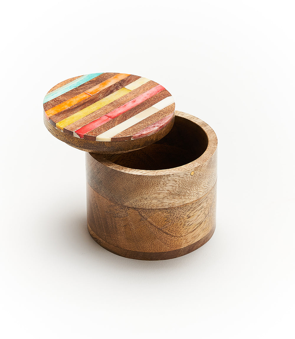 Banka Mundi Round Keepsake Box - Carved Bone, Wood