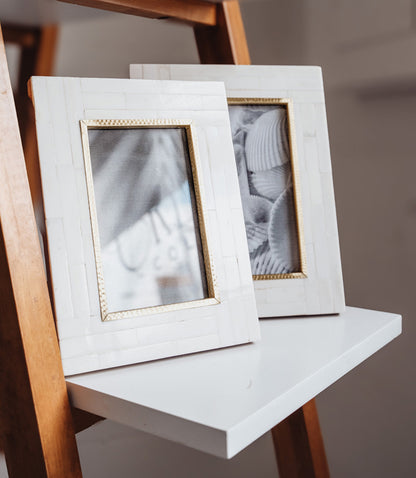 Mukhendu 5x7 Picture Frame - Bone, Brass Inner Edge