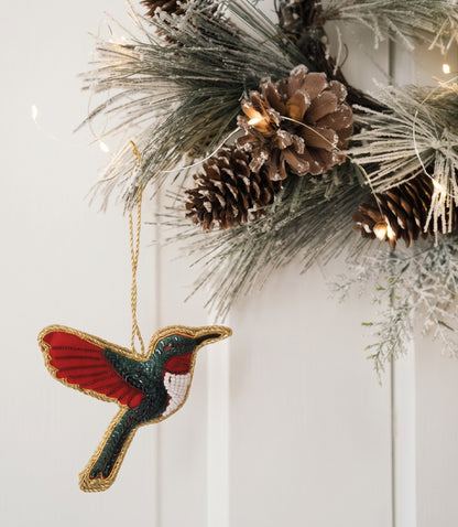 Larissa Hummingbird Beaded Ornament - Hand Embroidered