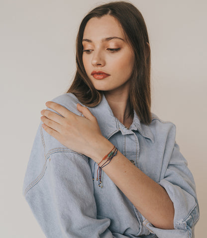 Indali Carnelian Stone Thread Friendship Bracelet - Orange, Semi Precious