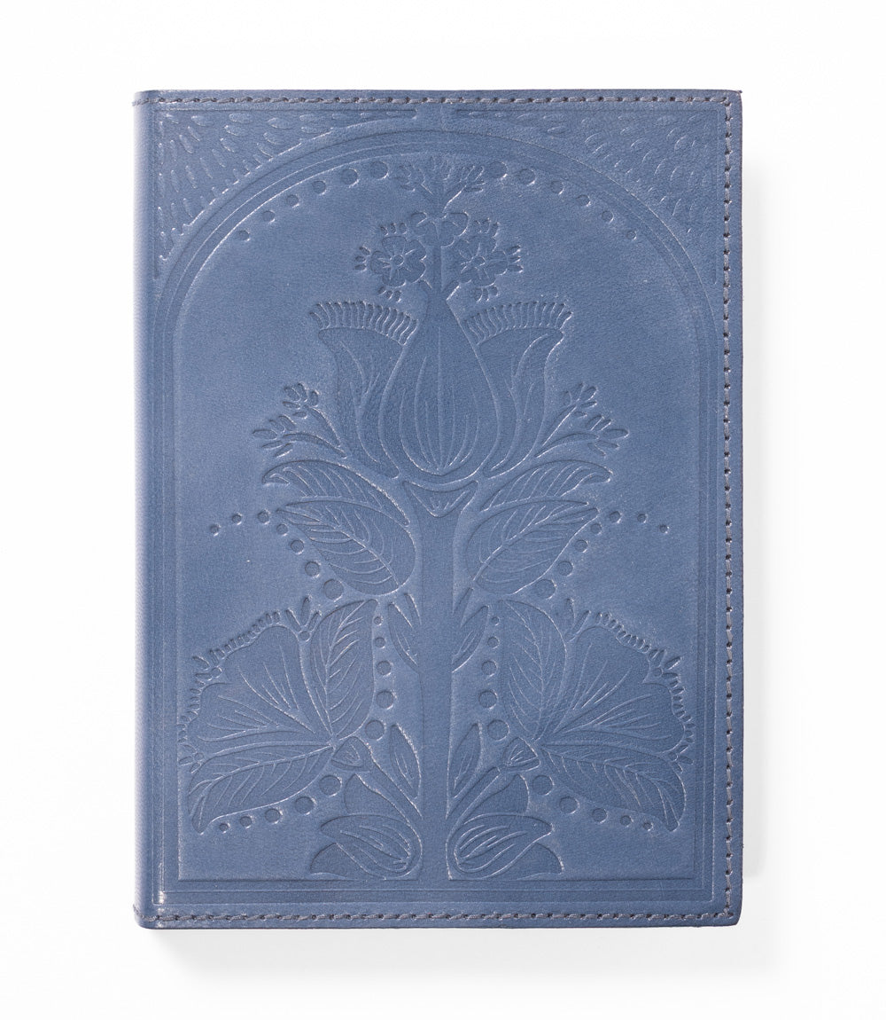 Embossed Blue Leather Floral 5x7 Journal - Refillable Notebook