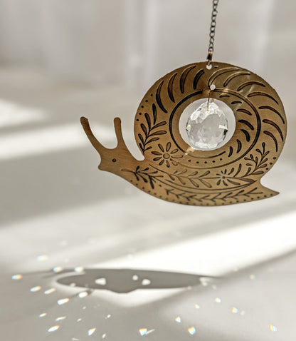 Surya Snail Engraved Brass Suncatcher