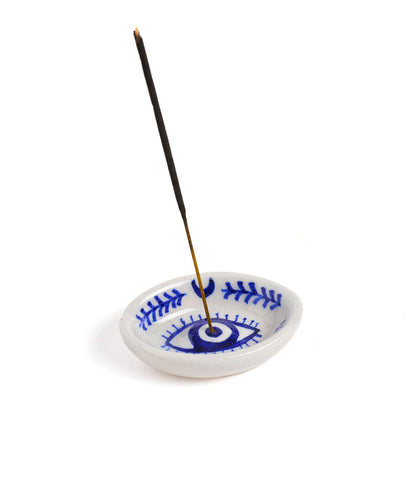 Lalita Evil Eye Trinket Dish Incense Holder - Hand Painted Ceramic