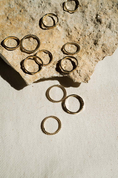 Dhera Assorted Textured Band Stacking Rings - Gold Tone