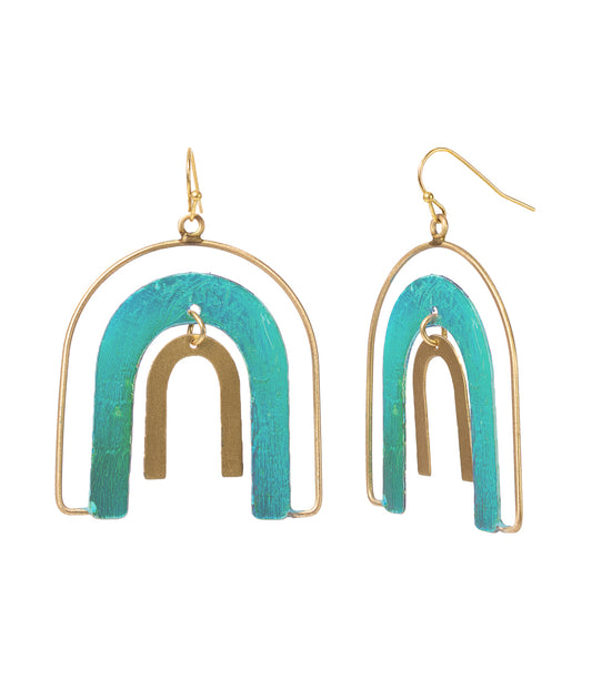 Esha Rainbow Teal Patina Dangle Earrings