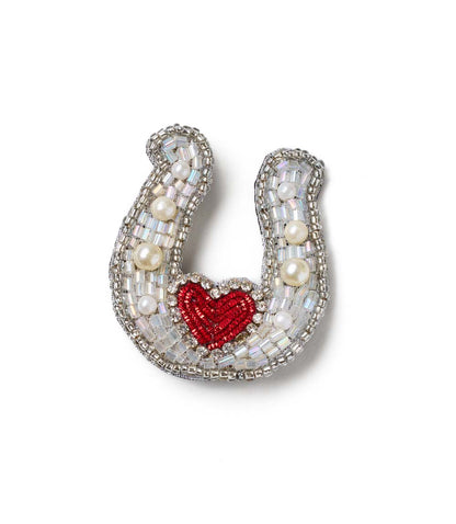 Bala Mani Beaded Horseshoe Brooch Pin - Handmade