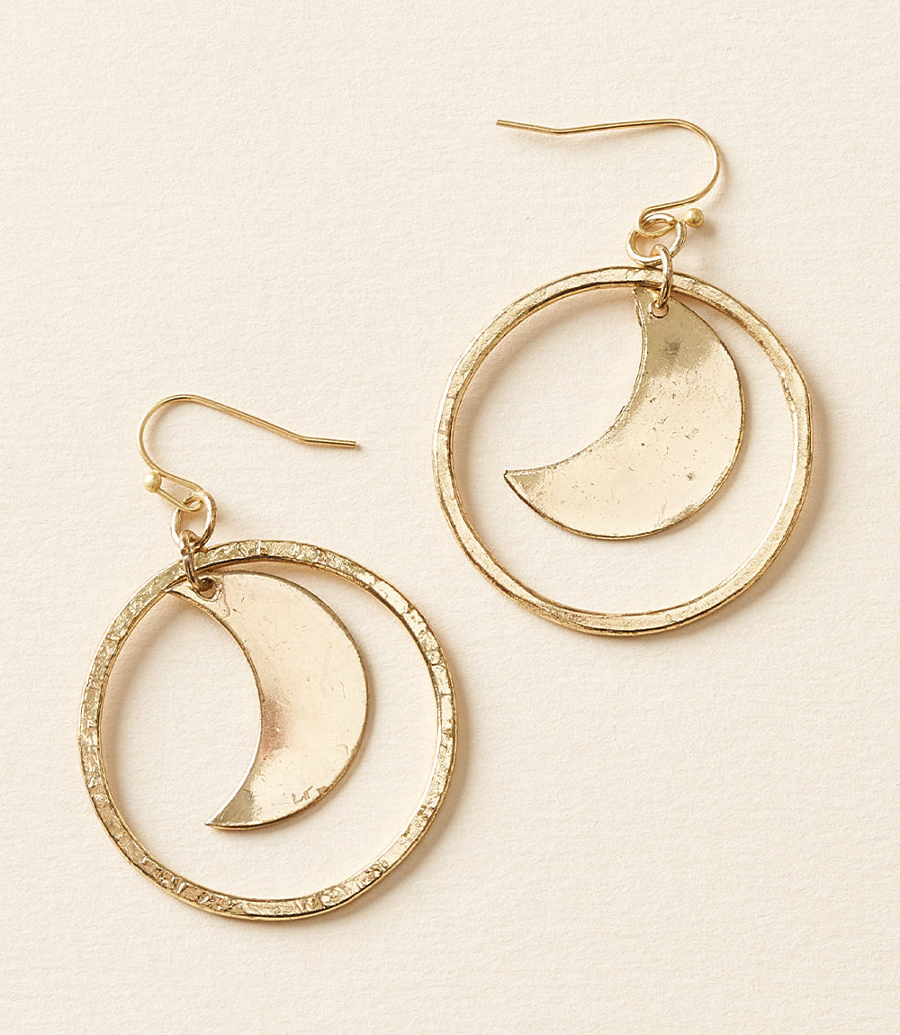 Diya Crescent Moon Hoop Dangle Earrings