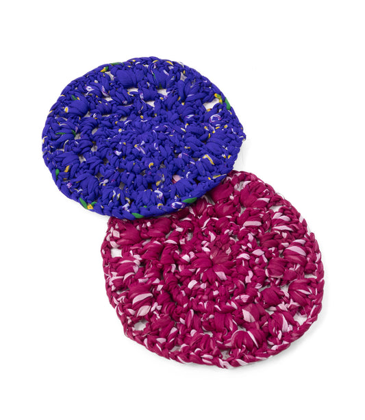 Round Crochet Trivet - Assorted Upcycled Sari Fabric