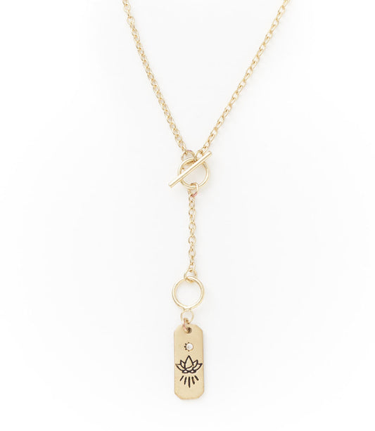 Ruchi Lotus Charm Dainty Drop Lariat Necklace