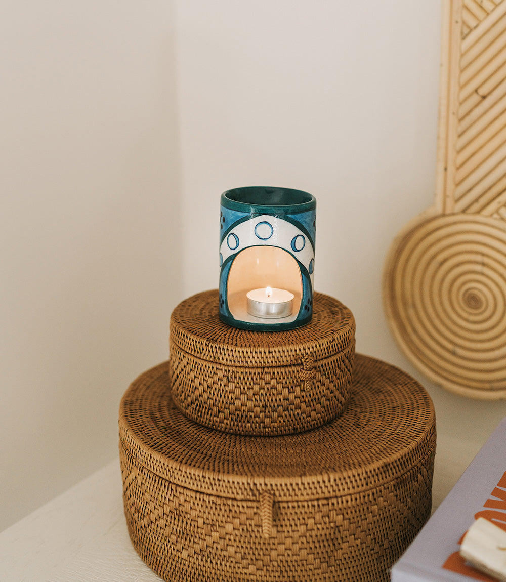 Amiya Moon Phase Essential Oil Warmer - Hand Painted Ceramic
