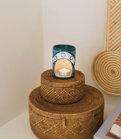Amiya Moon Phase Essential Oil Warmer - Hand Painted Ceramic