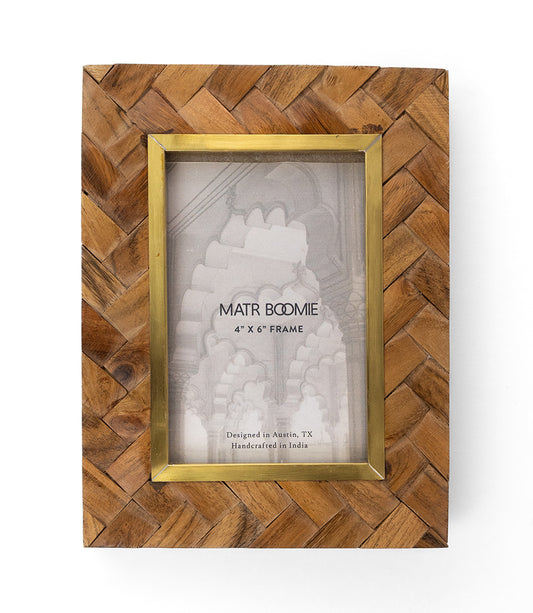 Basu 4x6 Picture Frame - Carved Wood, Brass Inlay