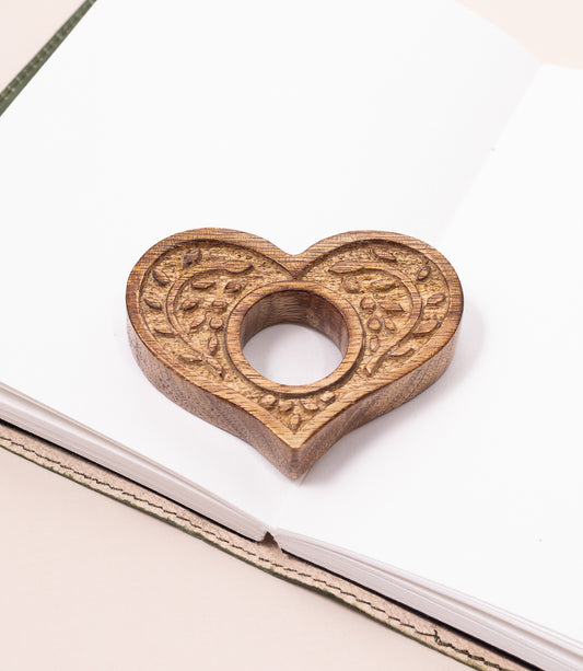 Heart Thumb Book Page Holder - Hand Carved Wood